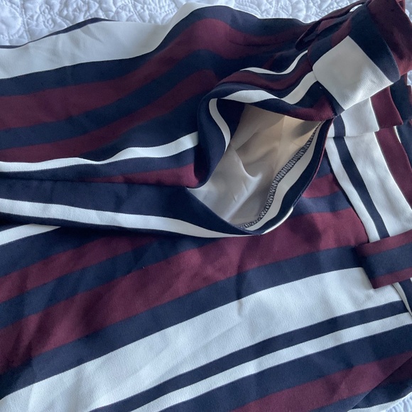 EXPRESS Women's MAROON/NAVY/White Striped High Rise Wide Leg Pants Trousers - Picture 8 of 12